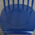 Set Van 3 Mooie Vintage Jaren ’60 Blauwe Houten Eetkamerstoelen/ Spijlen Stoelen thumbnail 9