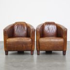 Set Van 2 Unieke, Subtiele En Zeer Comfortabele Rundleren Aviator Design Fauteuils/ Armchairs thumbnail 2