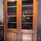 Prachtige Uitneembare Antiek Mahonie Kast Met Deuren Met Glas, Planken En Binnenlades thumbnail 9