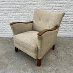 Vintage Fauteuil - Houten Armleuningen - Ecru / Beige Stof thumbnail 4