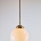 Vintage Art Deco Bol Hanglamp Schoollamp Messing Stang ‘50 thumbnail 4
