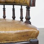 Antieke Engelse Rundleren Fauteuil/ Bureaustoel Gecombineerd Met Hout Op Originele Wieltjes Met E thumbnail 10