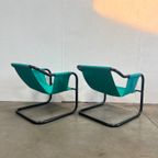 Tweetal Vintage Deense Fauteuils, Xcol, Zwart Staal Met Groene Stof, 1980’s thumbnail 3