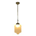 Art Deco Hanglamp Met Mat Glazen Kap En Messing Armatuur, Jaren 30 thumbnail 3