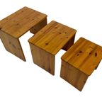 Vintage Pine Wood Grenen Mimiset Bijzettafels Set Van 3 thumbnail 5