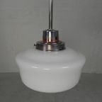 Art Deco Hanglamp Met Witte Glazen Kap, Jaren 30 thumbnail 9