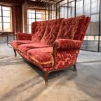 Vintage Barok Zetel / Canapee In Rood Fluweel – Antieke Sofa thumbnail 3