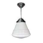 Art Deco Hanglamp Met Geribbelde Witte Bol, Jaren 30 thumbnail 9