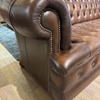 Engelse Chesterfield 3 Zits Bank Buttonseat Antiek Bruin Leer thumbnail 7