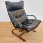 Vintage Fauteuil Scandinavisch Design Zwart Leer 70S thumbnail 6