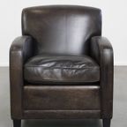 Stijlvolle En Comfortabele Zwart/ Grijze Design Fauteuil/ Armchair Gemaakt Van Schapenleer thumbnail 6