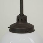 Leuke Vintage Glazen En Messing Bol Hang/ Plafondlamp Van Melkglas In Art Deco Stijl thumbnail 5