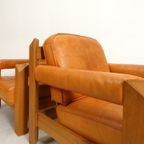 2 Oak Armchairs In Cognac Leather thumbnail 10
