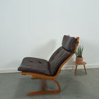 Bruin Leren Fauteuil Met Houten Onderstel Vintage Stoel thumbnail 11