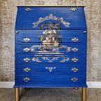 Secretaire In Royale Blauw/ Vintage Bureau/ Brocante Kast thumbnail 2