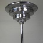 Art Deco Hanglamp Met Geribbelde Witte Bol, Jaren 30 thumbnail 6