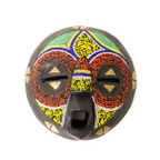 Vintage Handgemaakt Houten Masker Ingelegd Met Kralen En Messing Ashanti Ghana thumbnail 2