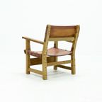 Brutalist Armchair In Pine And Cognac Leather 1960S thumbnail 4