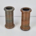 Set Vintage Aardewerk Geribbelde Cilinder Vaas Scandinavisch thumbnail 5
