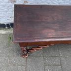 Stoere Antiek Eiken Sidetable Met Grenen Blad, Getorste Poten / 153 Cm Lang thumbnail 12