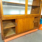 Fineer Toonbank, Winkel Vitrine Met Schuifdeuren, Vintage Vitrinekast thumbnail 5