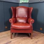 Grote Vintage Schapenleren Engelse Oorfauteuil thumbnail 2
