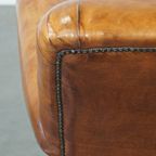 In Goede Staat Verkerende En Comfortabele Mooie Cognac-Kleurige Antieke Schapenleren Armchair thumbnail 13