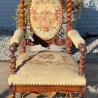 Antique French Carved Walnut Side Armchair With Needle Point Upholstery thumbnail 7
