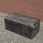 Antieke Koffer Hout Met Oud Linnen Bekleed thumbnail 9