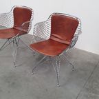 2 Design Wire Chairs Chroom Met Cognac Seat Pads thumbnail 2