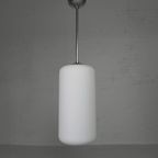 Vintage Hanglamp Met Cilindervormige Wit Glazen Kap, Jaren 50 thumbnail 3