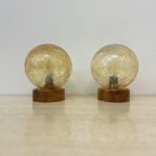 Set Of 2 Glass And Wood Table Lamps , 1980S thumbnail 2