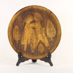 Scandinavian Brass Inlaid Wooden Plate With Figures thumbnail 8