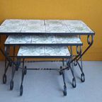 Vintage Smeedijzeren Mimiset, Nesting Tables Met Tegeltjes thumbnail 14