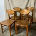 5x Vintage Grenen Keuken Stoelen, Nieuwe Gelakt, Daumiller Style thumbnail 8