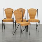 Leuke Set Van 4 Vintage Design Eetkamerstoelen Van Frederick Weinberg Van Gietijzer En Riet thumbnail 2