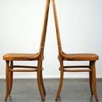 Set Van 6 Hoge Vintage Lichtbruine Bentwood Thonet Stoelen Model “Lange Jan/ Long John” thumbnail 6