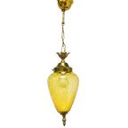 Vintage Artdeco Messing Hanglamp Amber Glas Jaren 30 thumbnail 2
