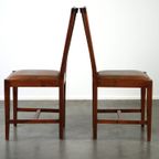 Set Van Vier Schapenleren Art Nouveau Design Eetkamerstoelen Houten Frame Met Lederen Zitting thumbnail 7