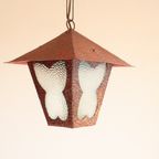 Amsterdam School Style Butterfly Lantern In Hammered Sheet Metal And Glass, 1940S thumbnail 8