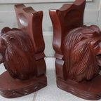 Paar Handgesculpteerde "Leeuwen" Boekensteunen. thumbnail 5