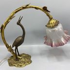 Antieke Art Nouveau Tafellamp – Kraanvogel & Bladerenboog thumbnail 7