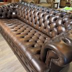 Engelse Chesterfield 3 Zits Bank Buttonseat Antiek Bruin Leer thumbnail 10