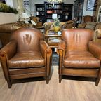 2 X Waanzinnige Vintage Schapenleren Fauteuils In Art Deco Stijl thumbnail 2