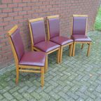 Eiken Stoelen Met Bordeaux Rood Leer 4 Stuks thumbnail 2