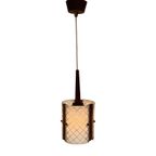 Ca. 1960’s Ceiling Fixture - Scandinavian Design - With Teak Wood And Curved Glass, thumbnail 3