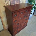 Antieke Geleefde Mahoniehouten Ladenkast, Apothekerskast Archiefkast Afm. 90x37cm En 103cm Hoog. thumbnail 3