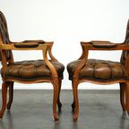 Set Van 2 Sierlijke Rundleren Barokke Chesterfield Fauteuils/ Armchairs Met Queen Ann Pootjes thumbnail 12