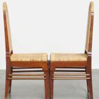 Unieke Set Van 6 Houten Art Deco Design Eetkamerstoelen Met Een Rieten Zitting En Rugleuning thumbnail 5