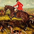 Jl Lecoyer. "Fox Hunt". Groot Formaat Schilderij. thumbnail 2